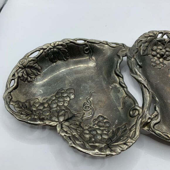 Godinger Dish Silver Art Co Plate Double Heart With Grape Design Plated Serving - Picture 3 of 13